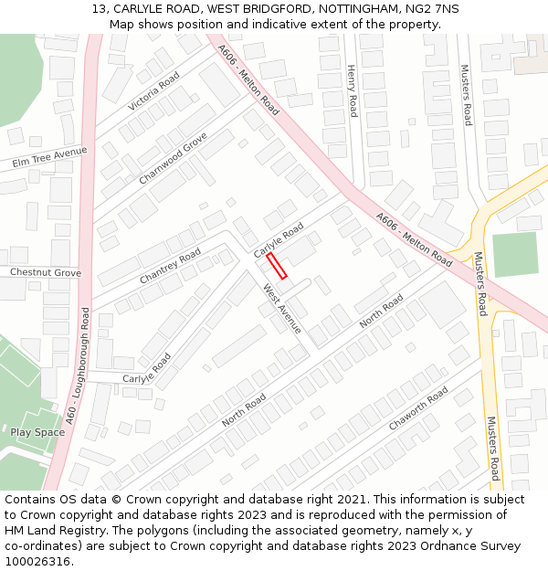 13, CARLYLE ROAD, WEST BRIDGFORD, NOTTINGHAM, NG2 7NS: Location map and indicative extent of plot