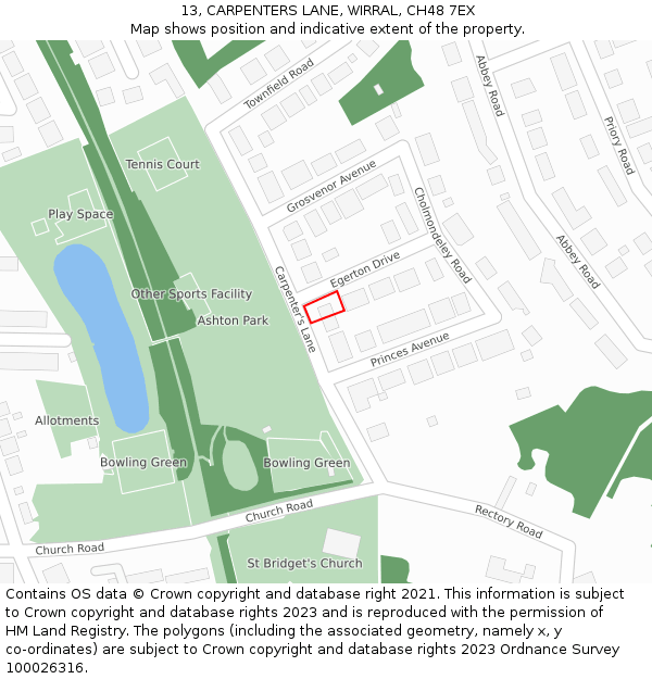 13, CARPENTERS LANE, WIRRAL, CH48 7EX: Location map and indicative extent of plot