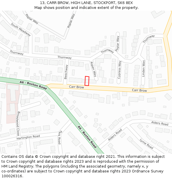 13, CARR BROW, HIGH LANE, STOCKPORT, SK6 8EX: Location map and indicative extent of plot