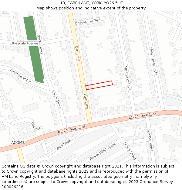 13, CARR LANE, YORK, YO26 5HT: Location map and indicative extent of plot