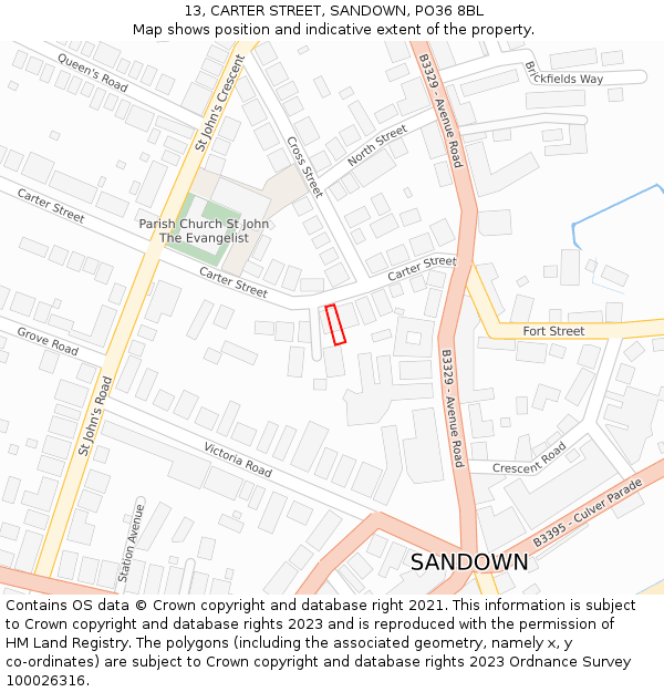 13, CARTER STREET, SANDOWN, PO36 8BL: Location map and indicative extent of plot