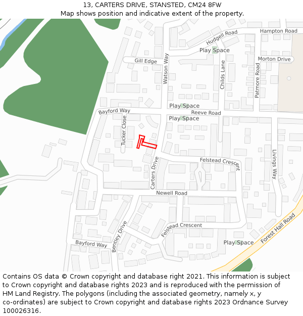 13, CARTERS DRIVE, STANSTED, CM24 8FW: Location map and indicative extent of plot