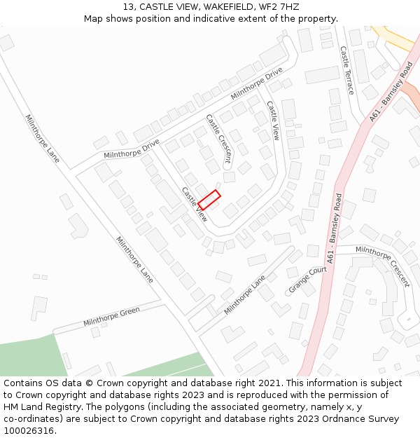 13, CASTLE VIEW, WAKEFIELD, WF2 7HZ: Location map and indicative extent of plot