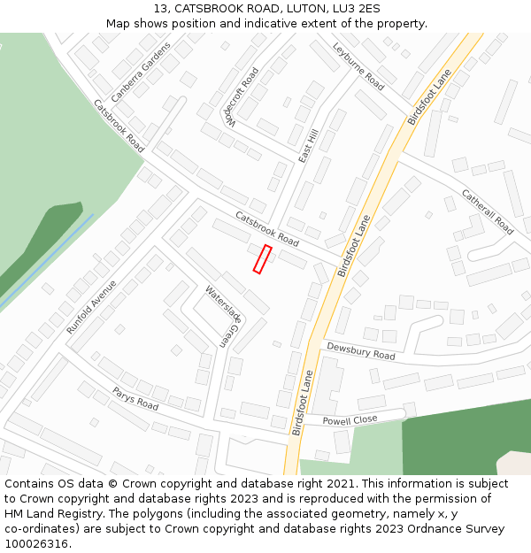 13, CATSBROOK ROAD, LUTON, LU3 2ES: Location map and indicative extent of plot