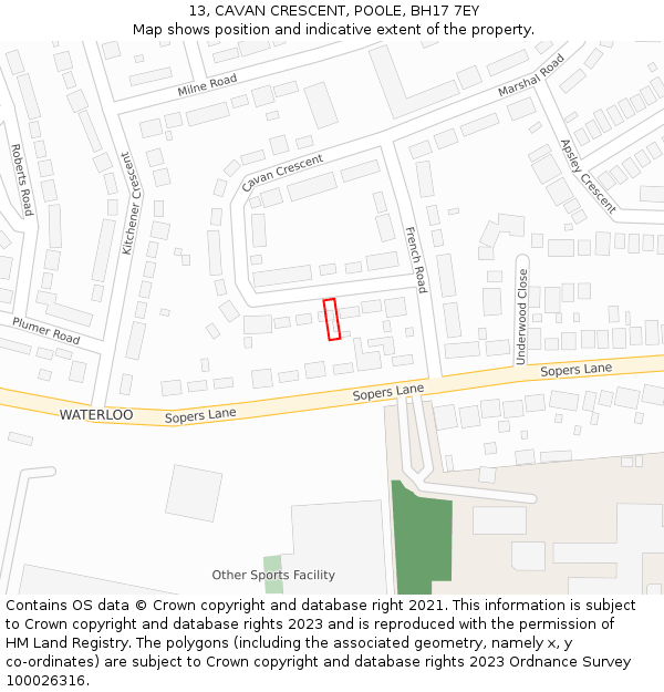 13, CAVAN CRESCENT, POOLE, BH17 7EY: Location map and indicative extent of plot