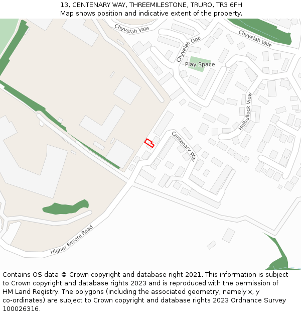 13, CENTENARY WAY, THREEMILESTONE, TRURO, TR3 6FH: Location map and indicative extent of plot