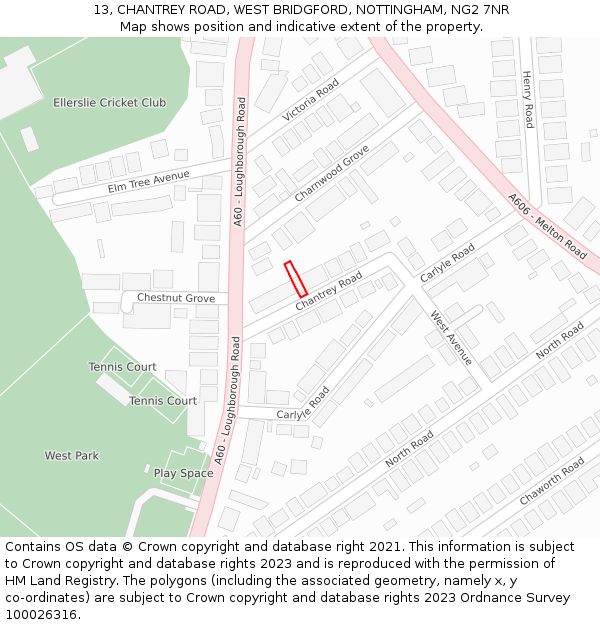 13, CHANTREY ROAD, WEST BRIDGFORD, NOTTINGHAM, NG2 7NR: Location map and indicative extent of plot