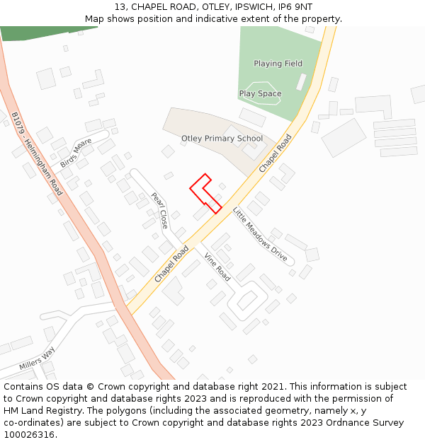 13, CHAPEL ROAD, OTLEY, IPSWICH, IP6 9NT: Location map and indicative extent of plot