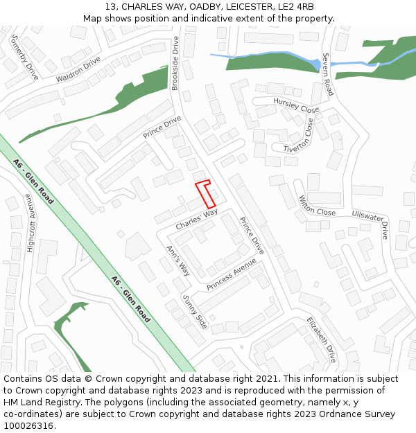 13, CHARLES WAY, OADBY, LEICESTER, LE2 4RB: Location map and indicative extent of plot