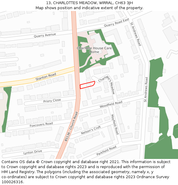13, CHARLOTTES MEADOW, WIRRAL, CH63 3JH: Location map and indicative extent of plot