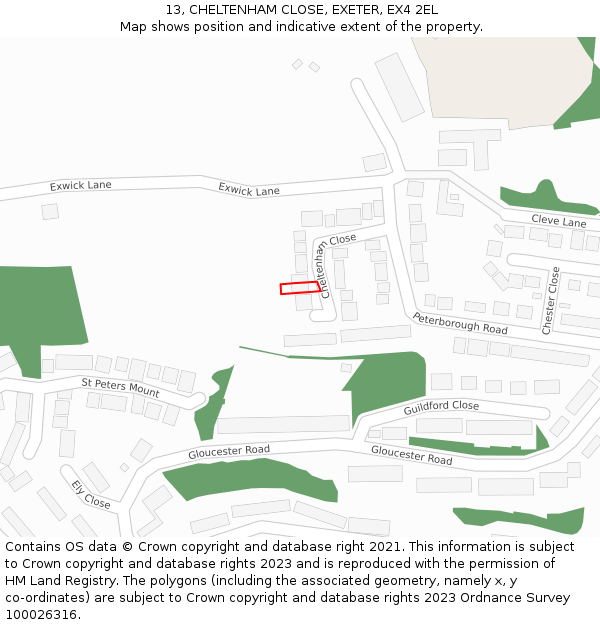 13, CHELTENHAM CLOSE, EXETER, EX4 2EL: Location map and indicative extent of plot