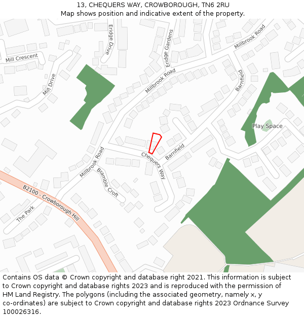 13, CHEQUERS WAY, CROWBOROUGH, TN6 2RU: Location map and indicative extent of plot