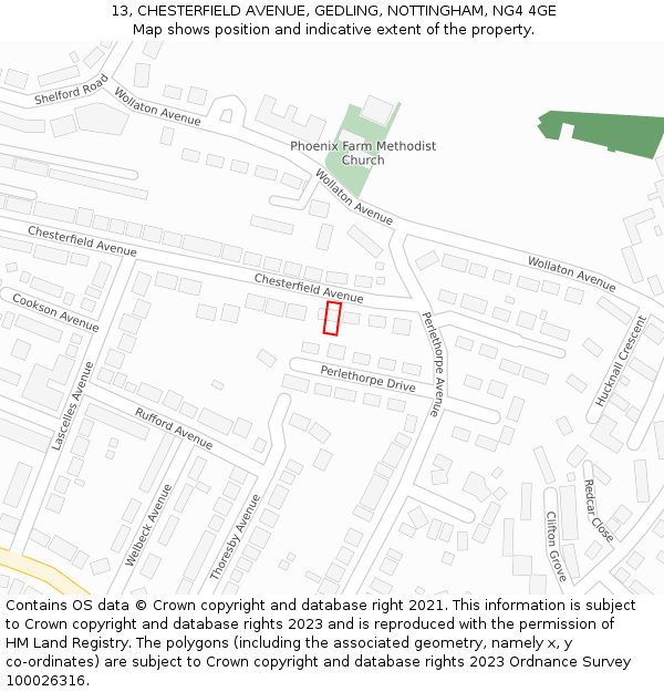 13, CHESTERFIELD AVENUE, GEDLING, NOTTINGHAM, NG4 4GE: Location map and indicative extent of plot