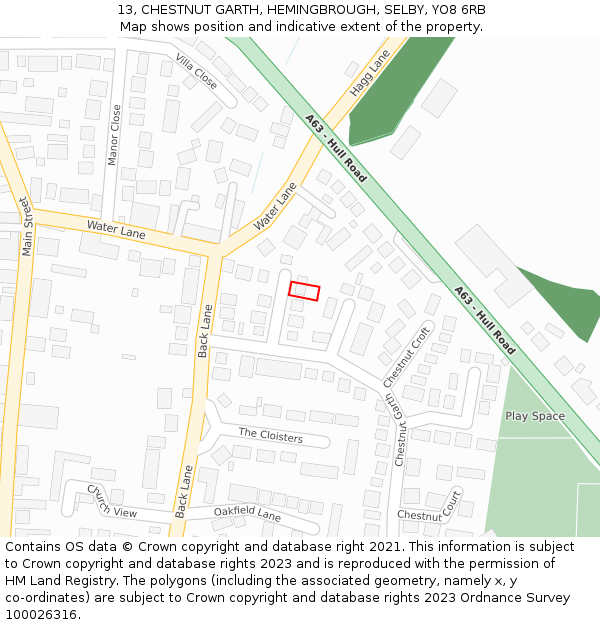 13, CHESTNUT GARTH, HEMINGBROUGH, SELBY, YO8 6RB: Location map and indicative extent of plot