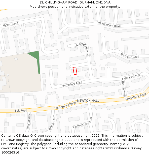 13, CHILLINGHAM ROAD, DURHAM, DH1 5NA: Location map and indicative extent of plot