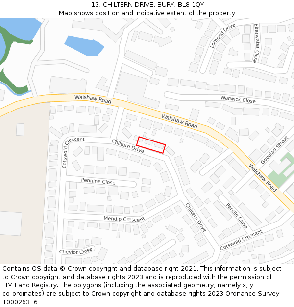 13, CHILTERN DRIVE, BURY, BL8 1QY: Location map and indicative extent of plot