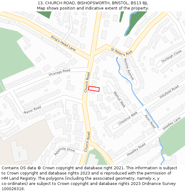 13, CHURCH ROAD, BISHOPSWORTH, BRISTOL, BS13 8JL: Location map and indicative extent of plot