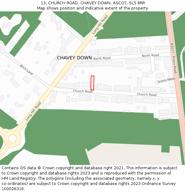 13, CHURCH ROAD, CHAVEY DOWN, ASCOT, SL5 8RR: Location map and indicative extent of plot