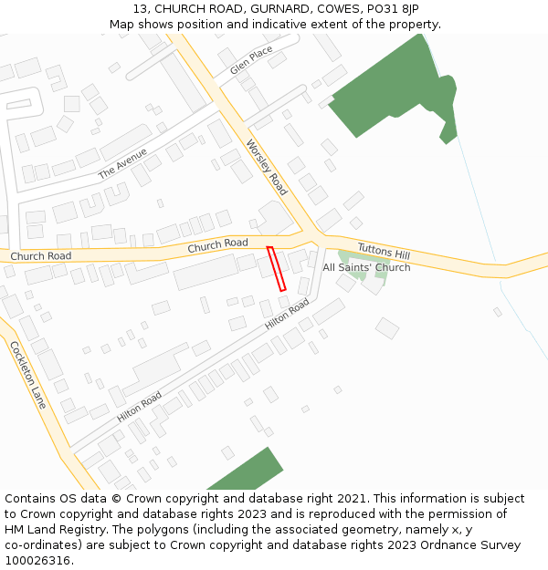 13, CHURCH ROAD, GURNARD, COWES, PO31 8JP: Location map and indicative extent of plot