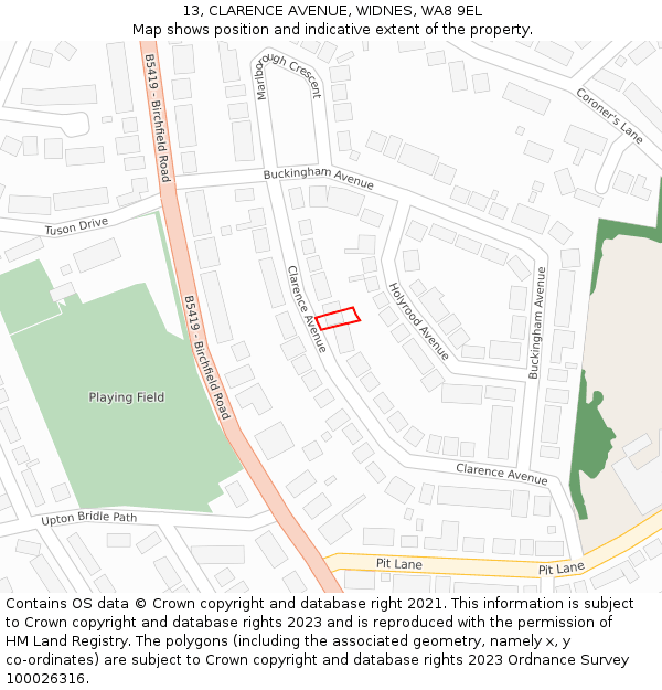 13, CLARENCE AVENUE, WIDNES, WA8 9EL: Location map and indicative extent of plot