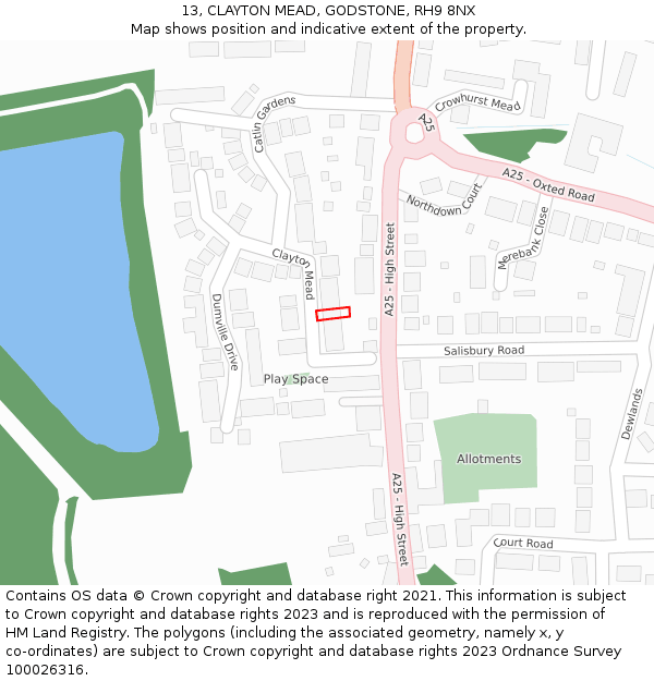 13, CLAYTON MEAD, GODSTONE, RH9 8NX: Location map and indicative extent of plot