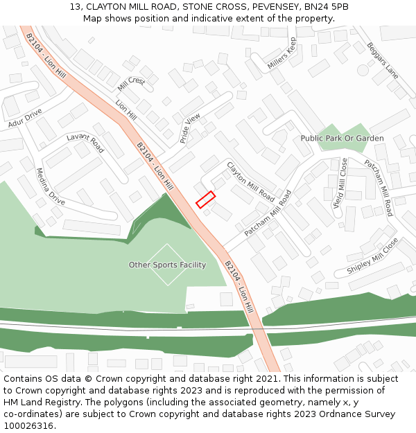 13, CLAYTON MILL ROAD, STONE CROSS, PEVENSEY, BN24 5PB: Location map and indicative extent of plot