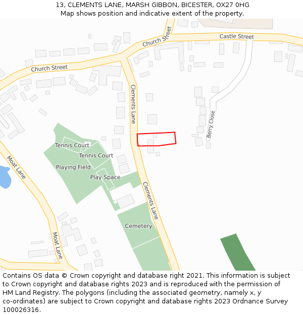 13, CLEMENTS LANE, MARSH GIBBON, BICESTER, OX27 0HG: Location map and indicative extent of plot
