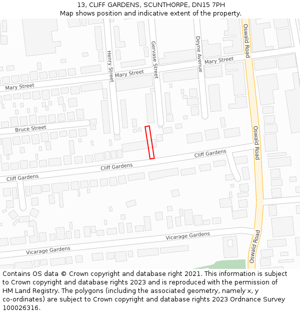 13, CLIFF GARDENS, SCUNTHORPE, DN15 7PH: Location map and indicative extent of plot