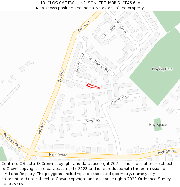 13, CLOS CAE PWLL, NELSON, TREHARRIS, CF46 6LA: Location map and indicative extent of plot