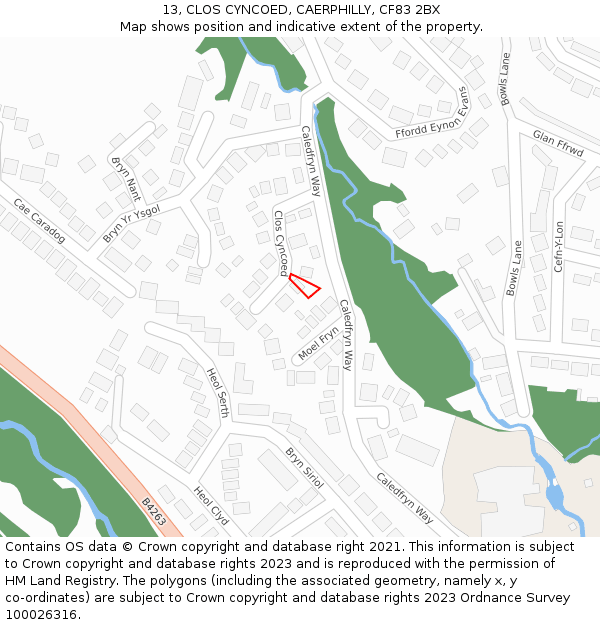 13, CLOS CYNCOED, CAERPHILLY, CF83 2BX: Location map and indicative extent of plot