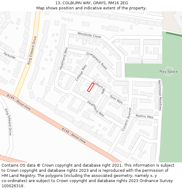13, COLBURN WAY, GRAYS, RM16 2EG: Location map and indicative extent of plot