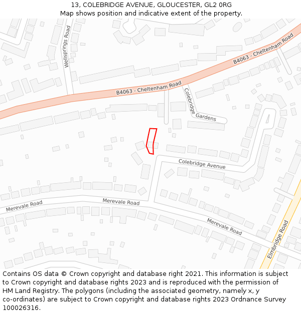 13, COLEBRIDGE AVENUE, GLOUCESTER, GL2 0RG: Location map and indicative extent of plot