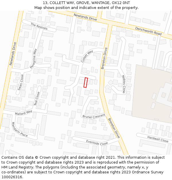 13, COLLETT WAY, GROVE, WANTAGE, OX12 0NT: Location map and indicative extent of plot