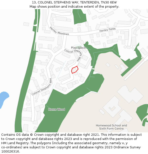 13, COLONEL STEPHENS WAY, TENTERDEN, TN30 6EW: Location map and indicative extent of plot
