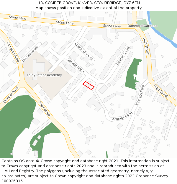 13, COMBER GROVE, KINVER, STOURBRIDGE, DY7 6EN: Location map and indicative extent of plot