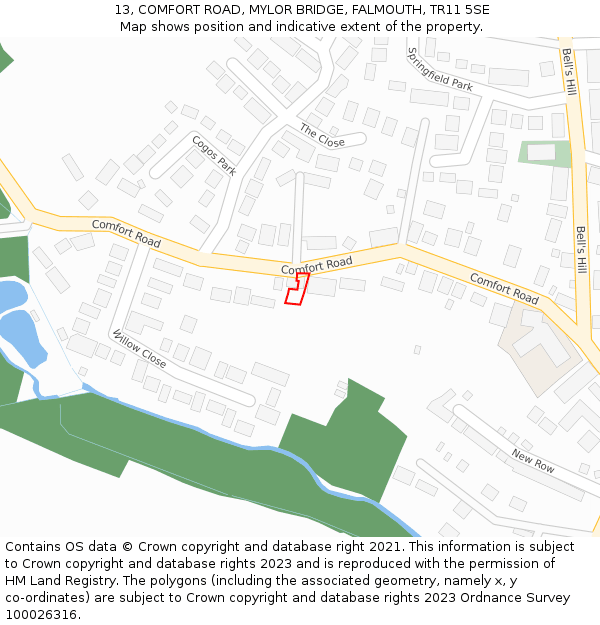 13, COMFORT ROAD, MYLOR BRIDGE, FALMOUTH, TR11 5SE: Location map and indicative extent of plot