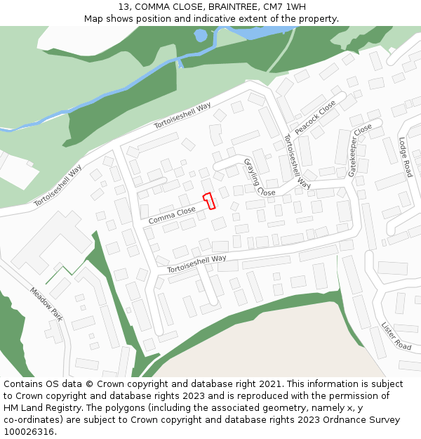 13, COMMA CLOSE, BRAINTREE, CM7 1WH: Location map and indicative extent of plot