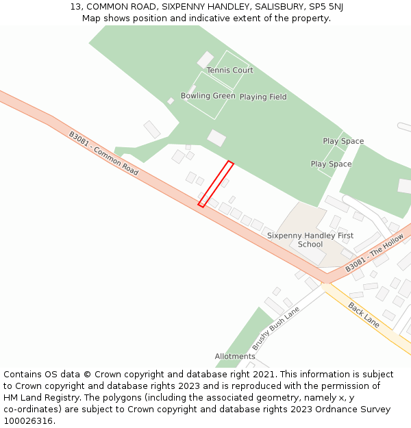 13, COMMON ROAD, SIXPENNY HANDLEY, SALISBURY, SP5 5NJ: Location map and indicative extent of plot