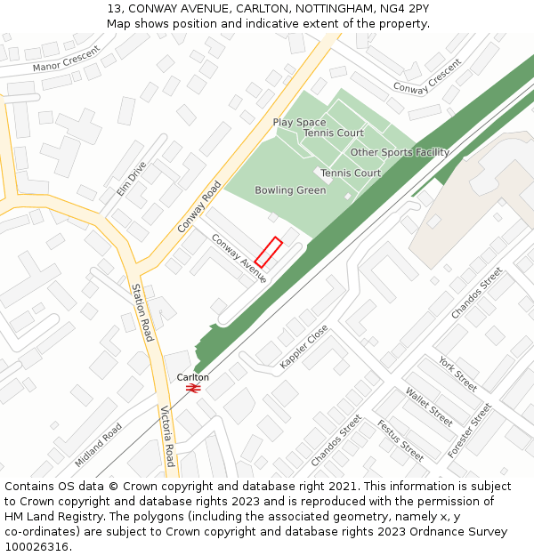 13, CONWAY AVENUE, CARLTON, NOTTINGHAM, NG4 2PY: Location map and indicative extent of plot