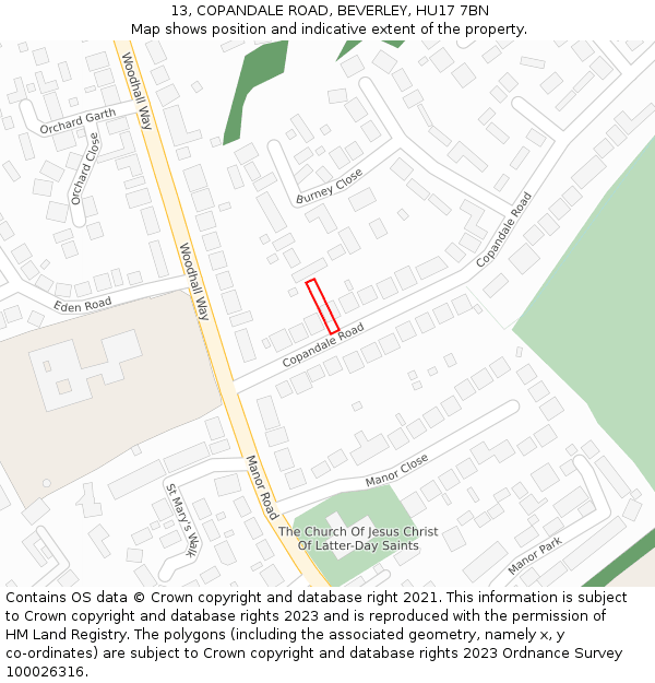 13, COPANDALE ROAD, BEVERLEY, HU17 7BN: Location map and indicative extent of plot