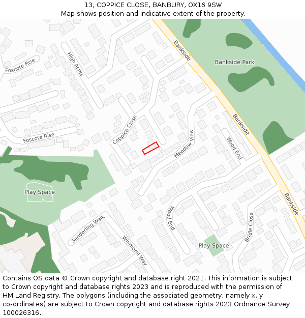 13, COPPICE CLOSE, BANBURY, OX16 9SW: Location map and indicative extent of plot