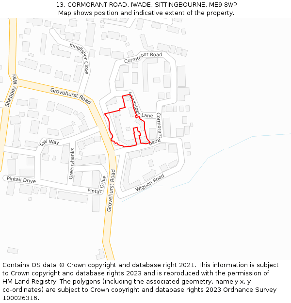 13, CORMORANT ROAD, IWADE, SITTINGBOURNE, ME9 8WP: Location map and indicative extent of plot