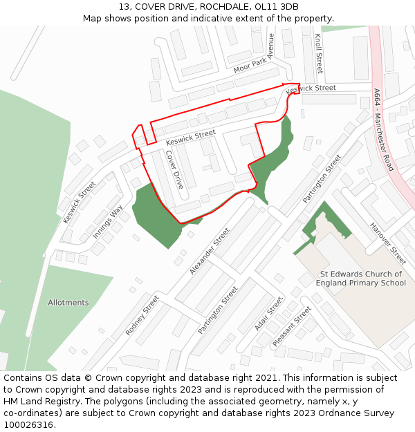 13, COVER DRIVE, ROCHDALE, OL11 3DB: Location map and indicative extent of plot