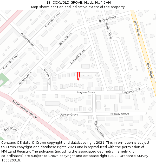 13, COXWOLD GROVE, HULL, HU4 6HH: Location map and indicative extent of plot