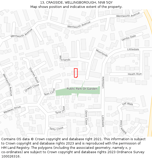 13, CRAGSIDE, WELLINGBOROUGH, NN8 5QY: Location map and indicative extent of plot