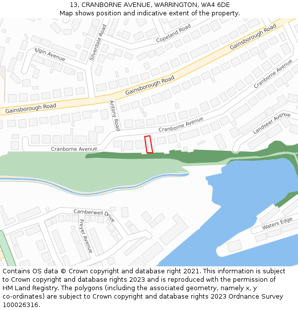 13, CRANBORNE AVENUE, WARRINGTON, WA4 6DE: Location map and indicative extent of plot