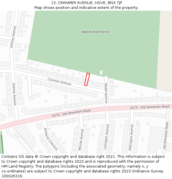 13, CRANMER AVENUE, HOVE, BN3 7JP: Location map and indicative extent of plot