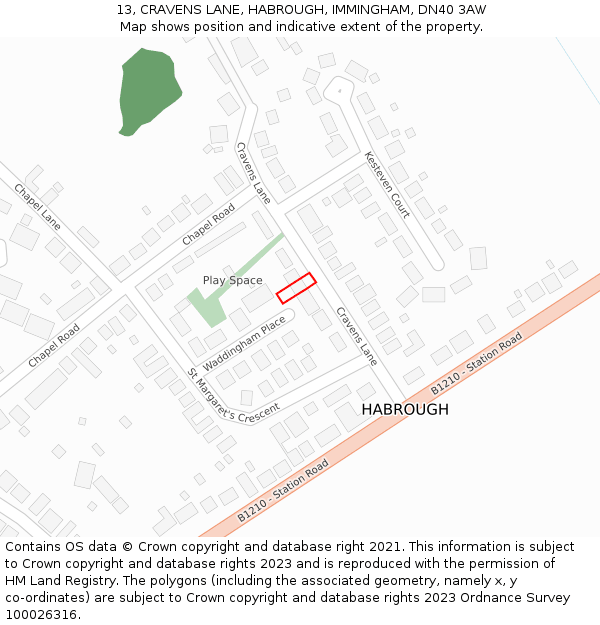 13, CRAVENS LANE, HABROUGH, IMMINGHAM, DN40 3AW: Location map and indicative extent of plot