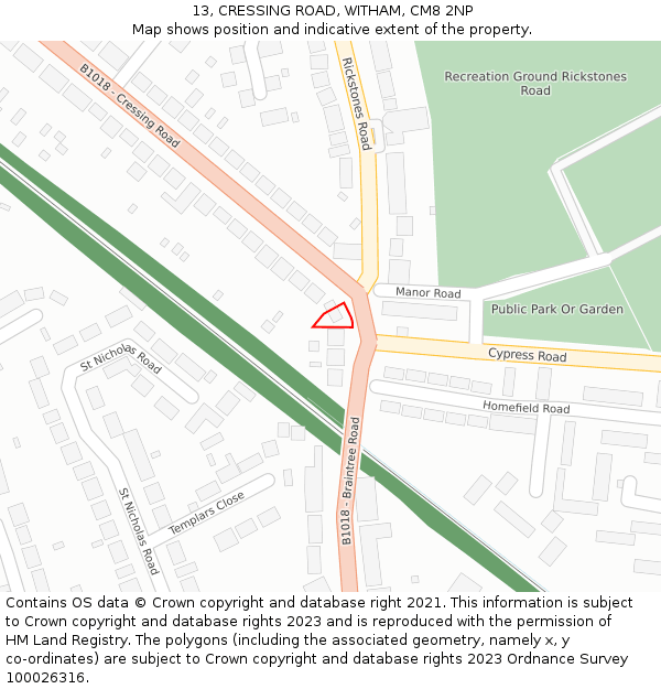 13, CRESSING ROAD, WITHAM, CM8 2NP: Location map and indicative extent of plot