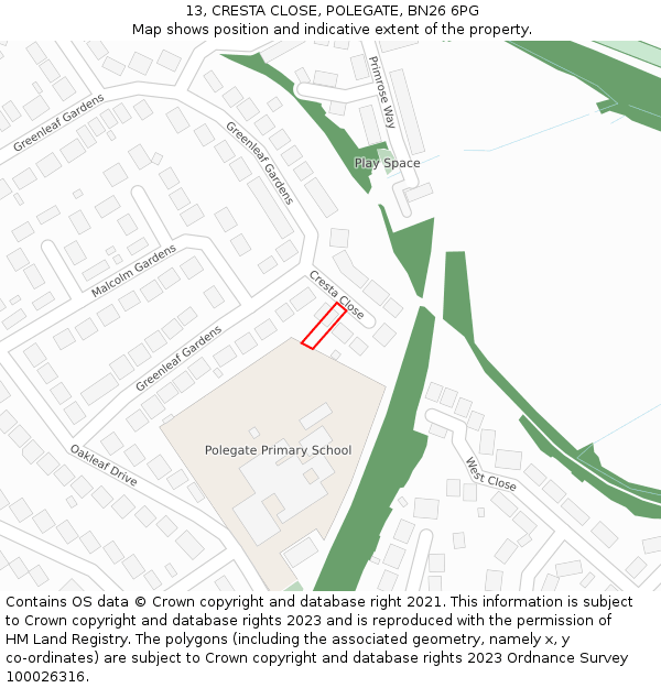 13, CRESTA CLOSE, POLEGATE, BN26 6PG: Location map and indicative extent of plot